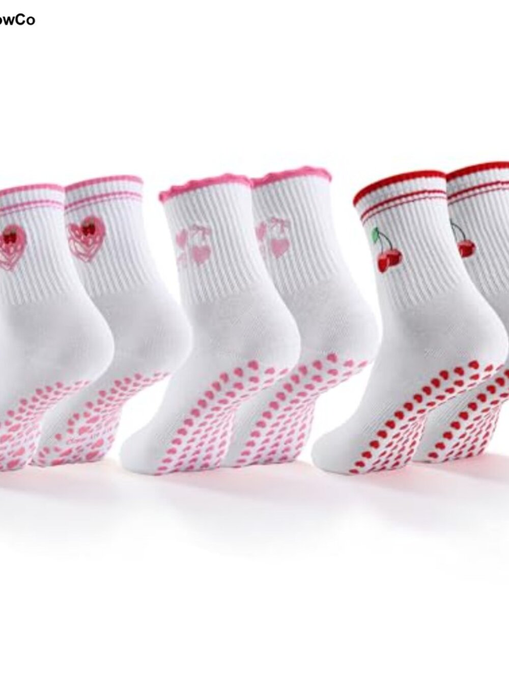 Women's Ruffle Pilates Socks Non Slip Yoga Grip Cotton 3 Pairs